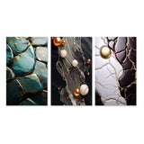 Designart "Teal And Gold Marble Art" Abstract Painting Wall Art Set Of 3 - Modern Printed Art Set For Bedroom