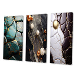 Designart "Teal And Gold Marble Art" Abstract Painting Wall Art Set Of 3 - Modern Printed Art Set For Bedroom