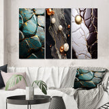 Designart "Teal And Gold Marble Art" Abstract Painting Wall Art Set Of 3 - Modern Printed Art Set For Bedroom