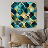 Designart "Teal And Golden Modern Geometric Tiles" Abstract Gloss Wall Decor - Modern Acrylic Wall Art For Hallway Decor