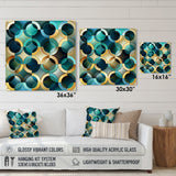 Designart "Teal And Golden Modern Geometric Tiles" Abstract Gloss Wall Decor - Modern Acrylic Wall Art For Hallway Decor
