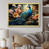 Designart "Teal Peacock Parade I" Animals Framed Wall Decor