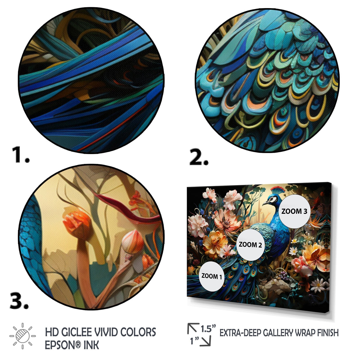Designart "Teal Peacock Parade I" Animals Framed Wall Decor
