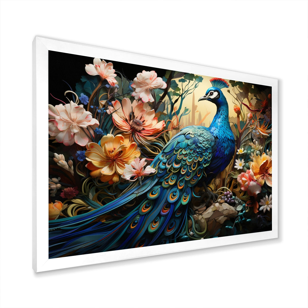 Designart "Teal Peacock Parade I" Animals Framed Wall Decor