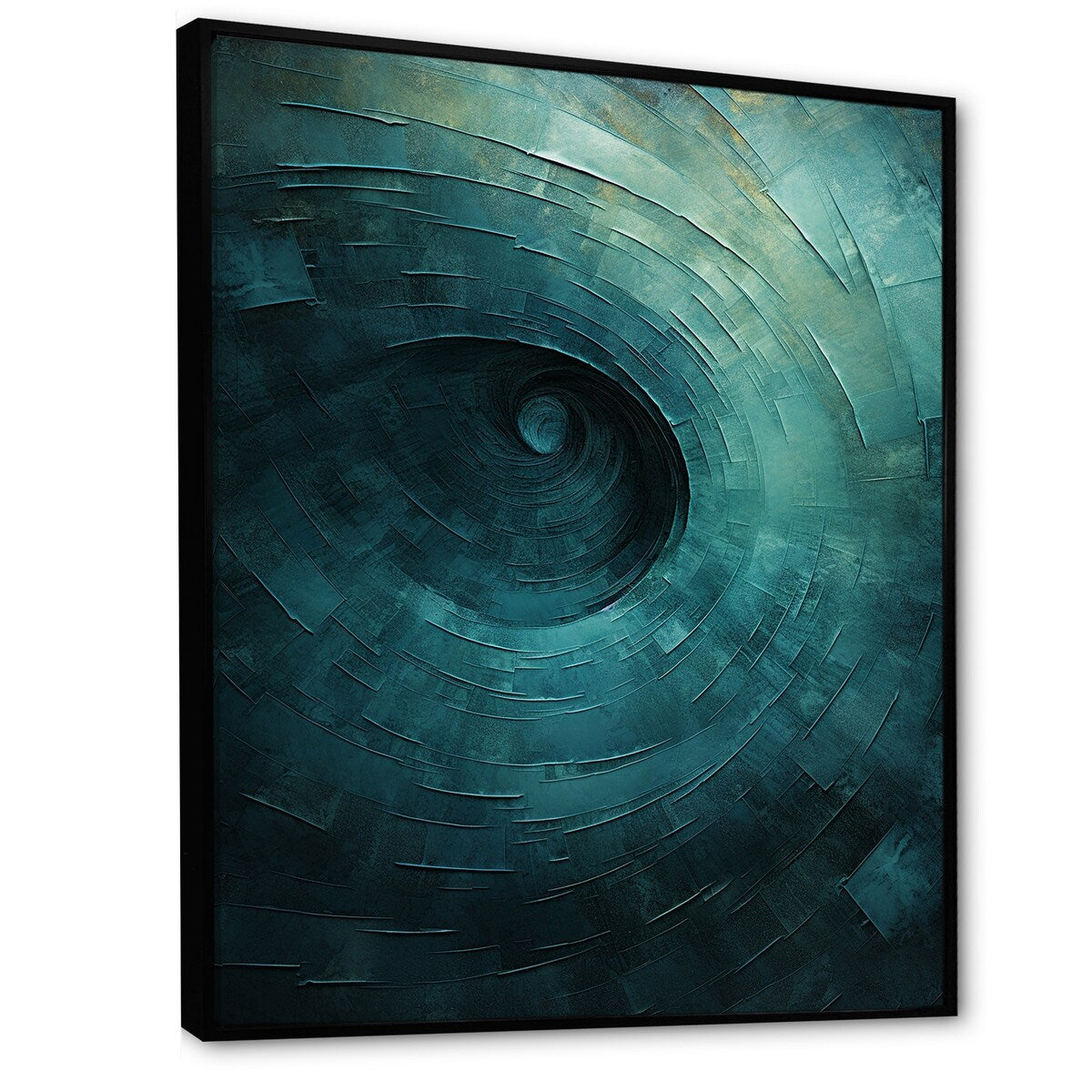Designart "Teal Twisting Tranquility Spiral I" Abstract Spirals Framed Wall Art Prints
