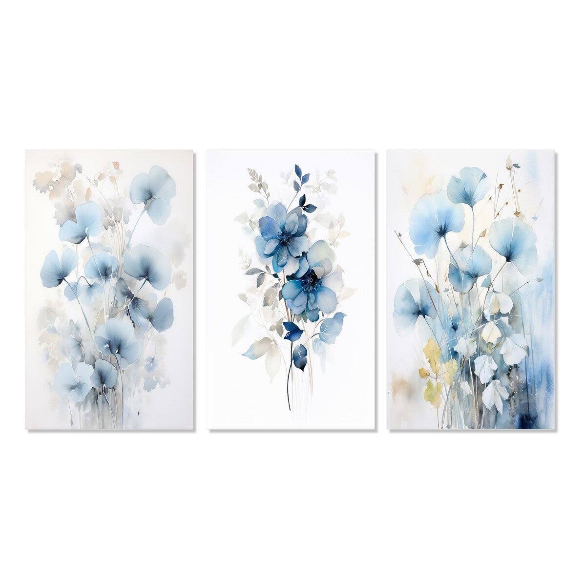 Designart "Tender Ginko Leaves in Shades Of Blue IV" Leaves Blue - Gallery Wall Set Of 3 For Home Decor