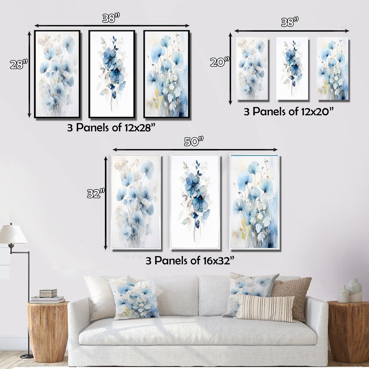 Designart "Tender Ginko Leaves in Shades Of Blue IV" Leaves Blue - Gallery Wall Set Of 3 For Home Decor