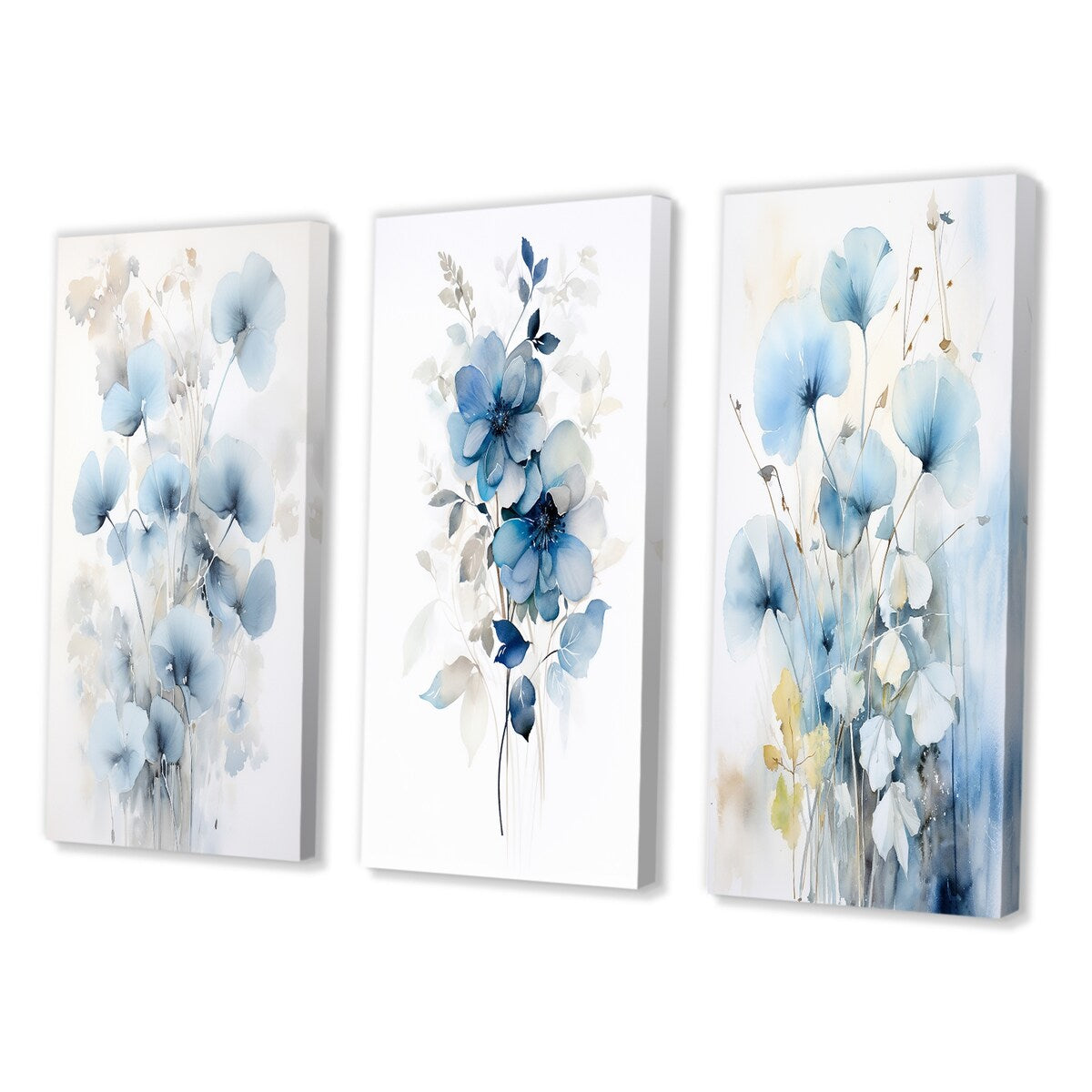 Designart "Tender Ginko Leaves in Shades Of Blue IV" Leaves Blue - Gallery Wall Set Of 3 For Home Decor