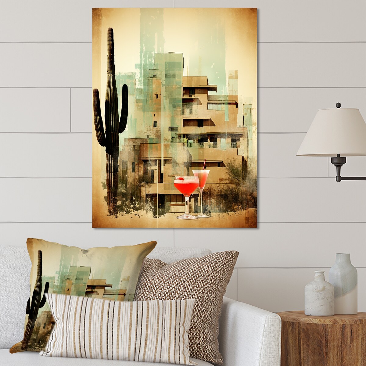 Designart "Tequila Twilight Desert Dust Cocktails" Cocktails Metal Wall Art Green Wall Décor Traditional Metal Art Work