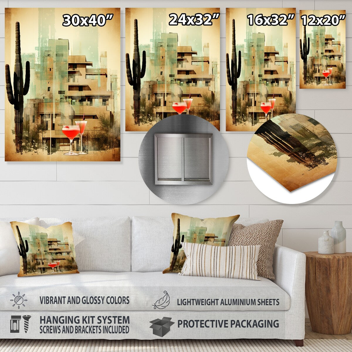 Designart "Tequila Twilight Desert Dust Cocktails" Cocktails Metal Wall Art Green Wall Décor Traditional Metal Art Work