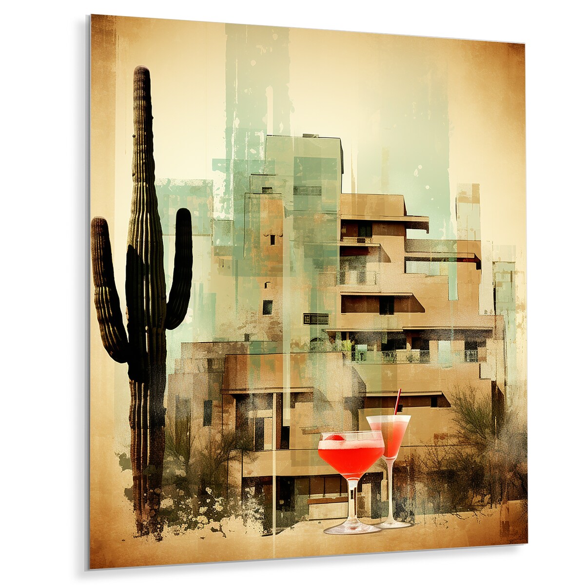Designart "Tequila Twilight Desert Dust Cocktails" Cocktails Metal Wall Art Green Wall Décor Traditional Metal Art Work