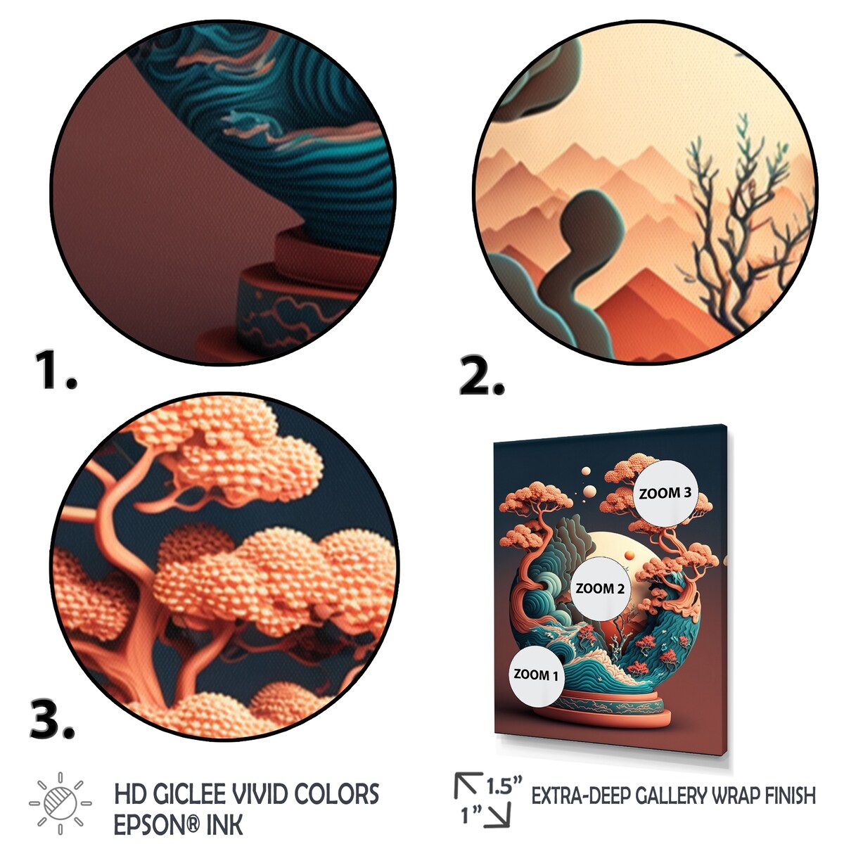 Designart "Terra Cotta Bonzai Mountains III" Cottage Lake Mountains Canvas Art Print - 3 Panels