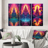 Designart "Thai Buddhist Temple Spiritual Dreamscape II" Buddhism Pink - Gallery Wall Set Of 3 For Home Decor