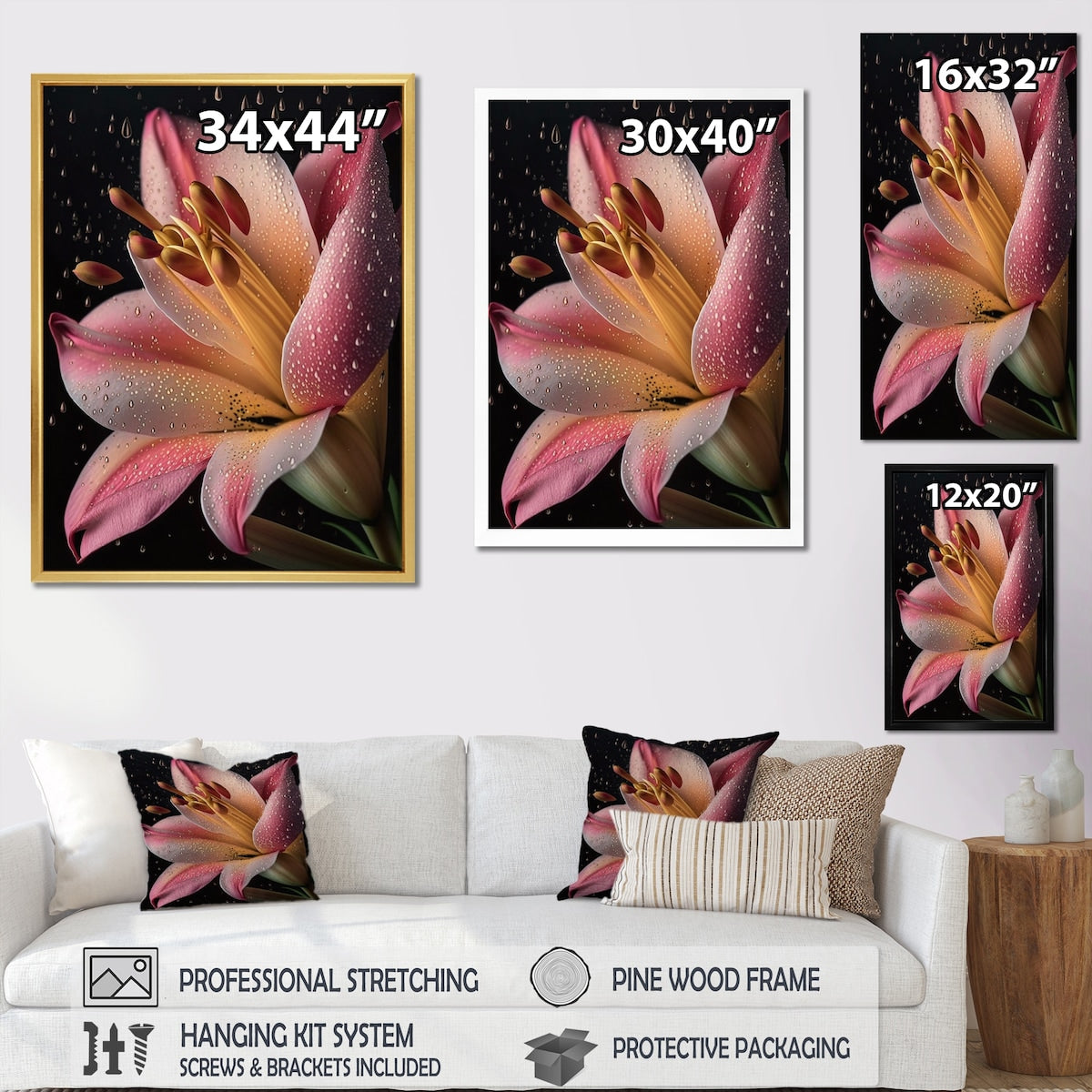 Designart "The Beauty Of Pink Lily Blossoming I" Lily Framed Wall Art Living Room
