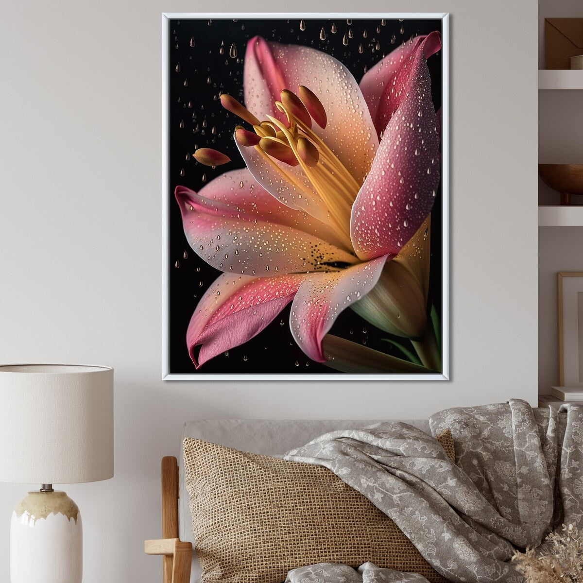 Designart "The Beauty Of Pink Lily Blossoming I" Lily Framed Wall Art Living Room