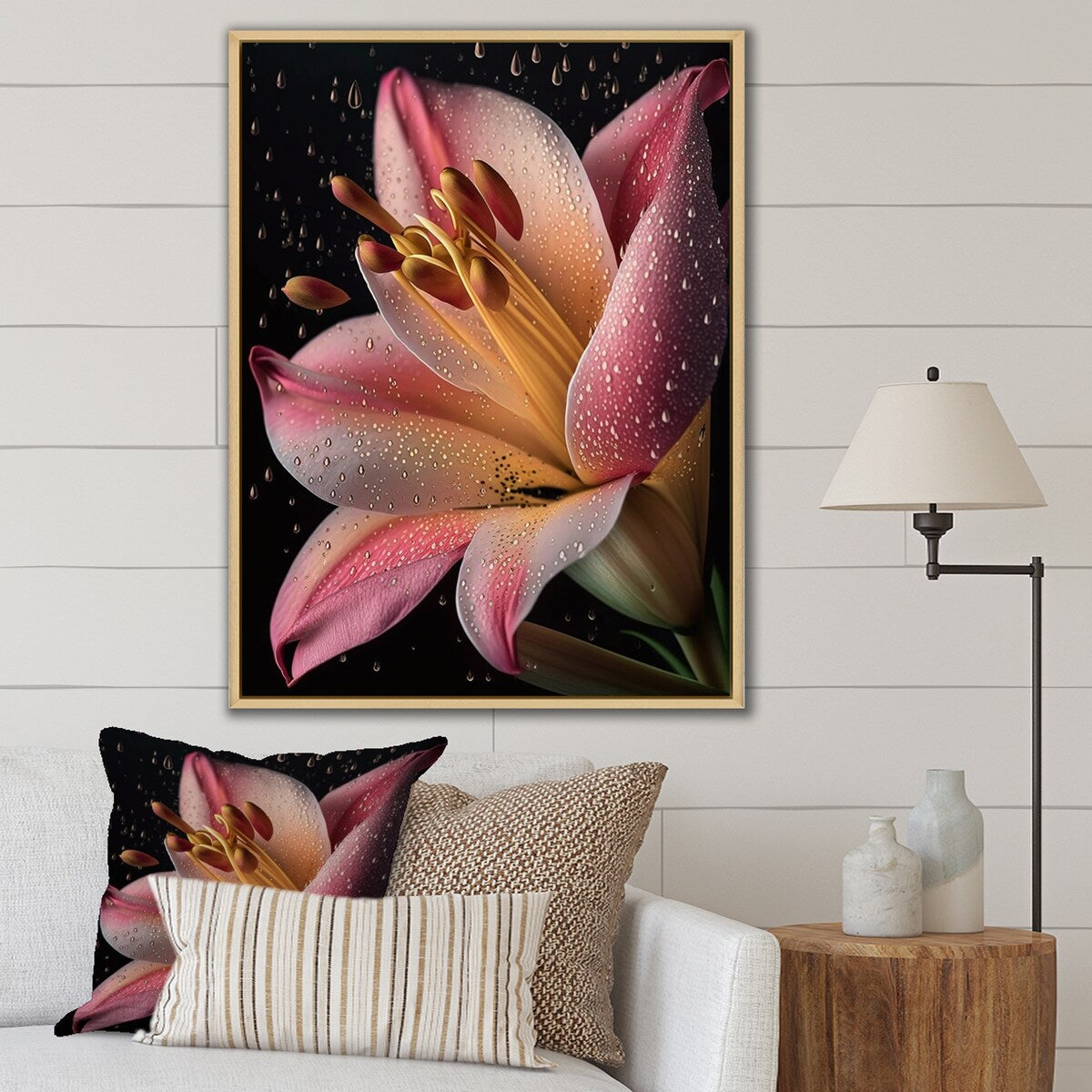 Designart "The Beauty Of Pink Lily Blossoming I" Lily Framed Wall Art Living Room