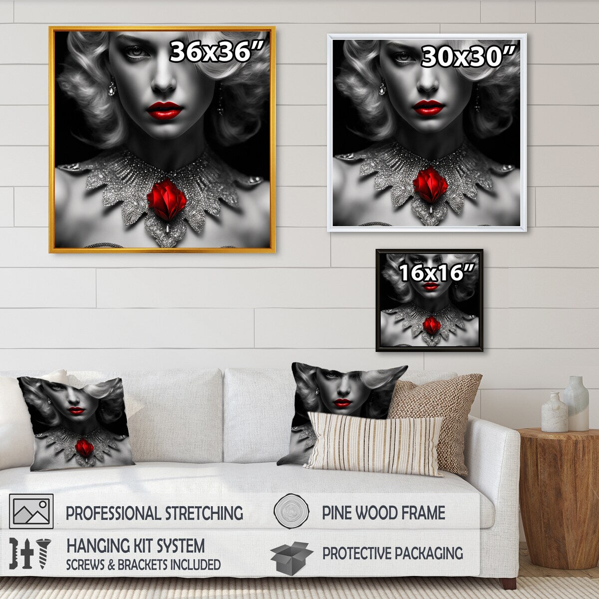 Designart "The Lady With The Red Ruby I" Fashion Woman Framed Canvas Wall Art Print