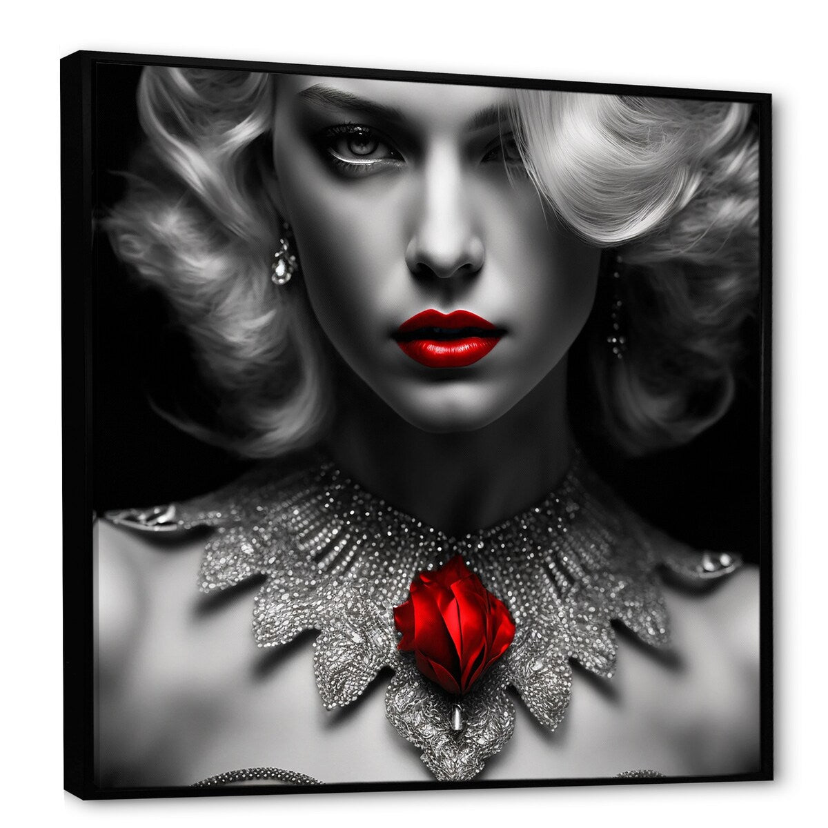 Designart "The Lady With The Red Ruby I" Fashion Woman Framed Canvas Wall Art Print