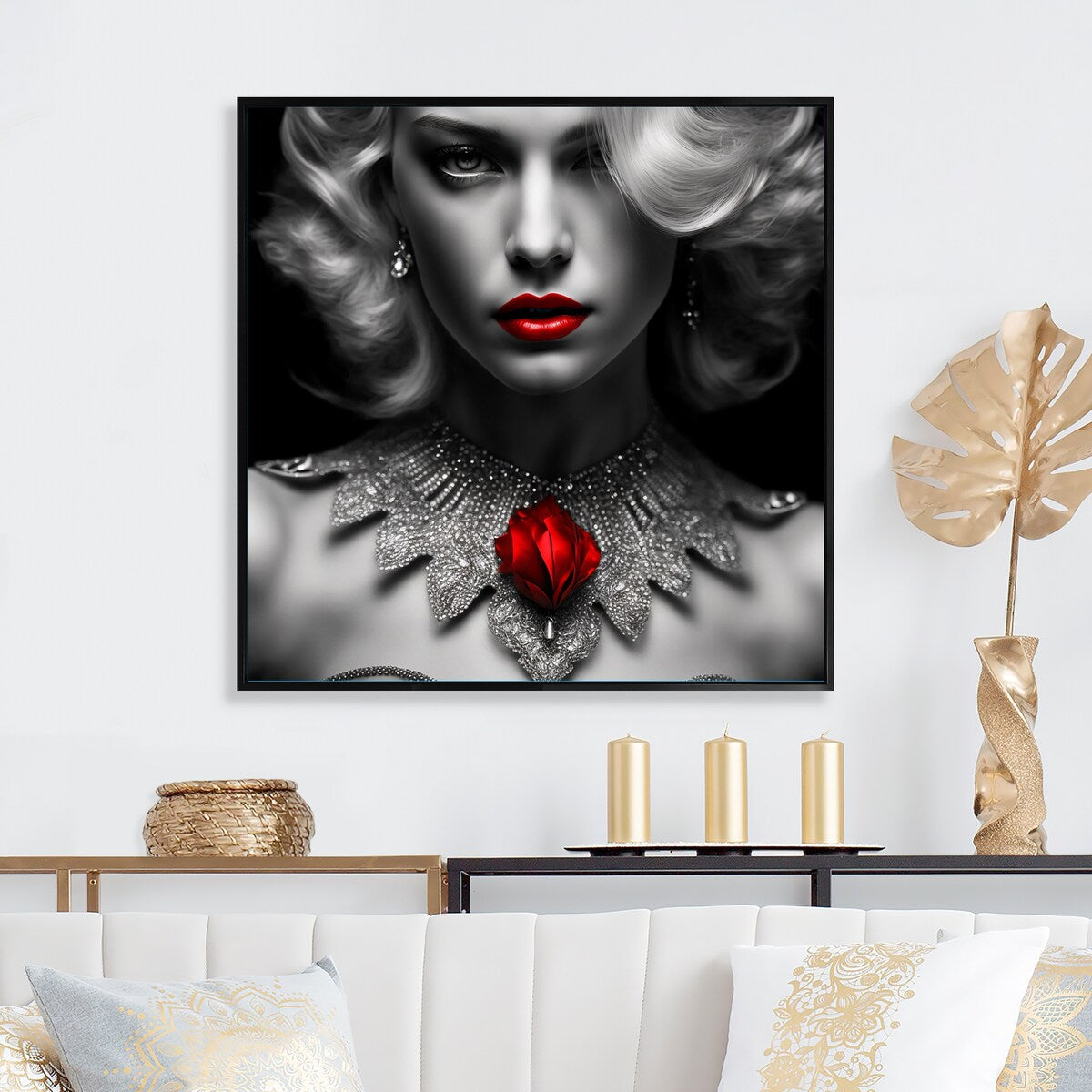 Designart "The Lady With The Red Ruby I" Fashion Woman Framed Canvas Wall Art Print