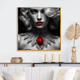 Designart "The Lady With The Red Ruby I" Fashion Woman Framed Canvas Wall Art Print