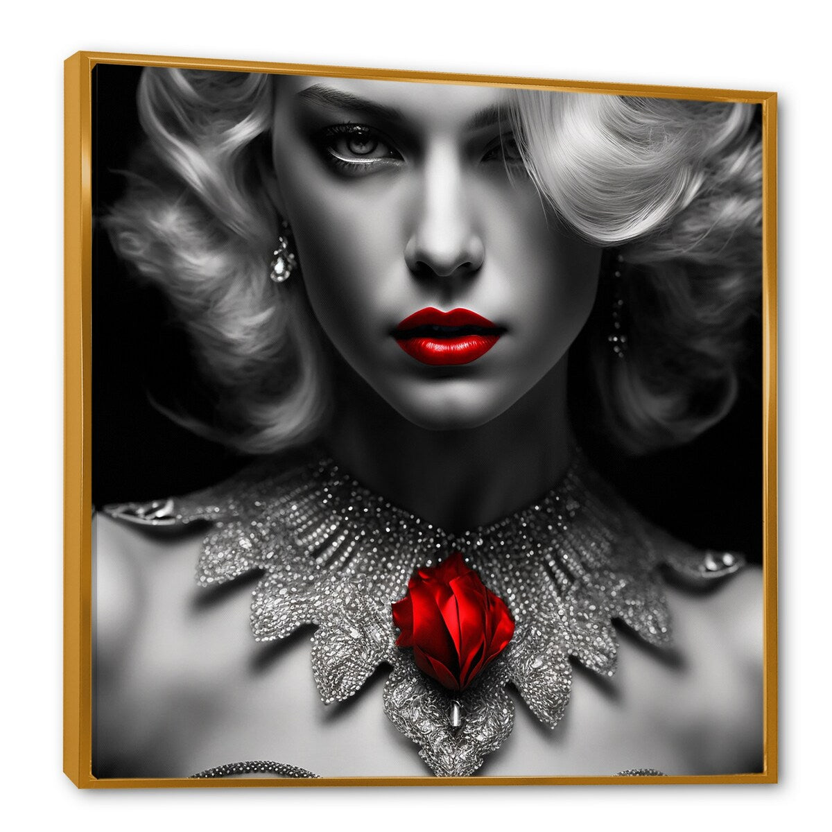 Designart "The Lady With The Red Ruby I" Fashion Woman Framed Canvas Wall Art Print