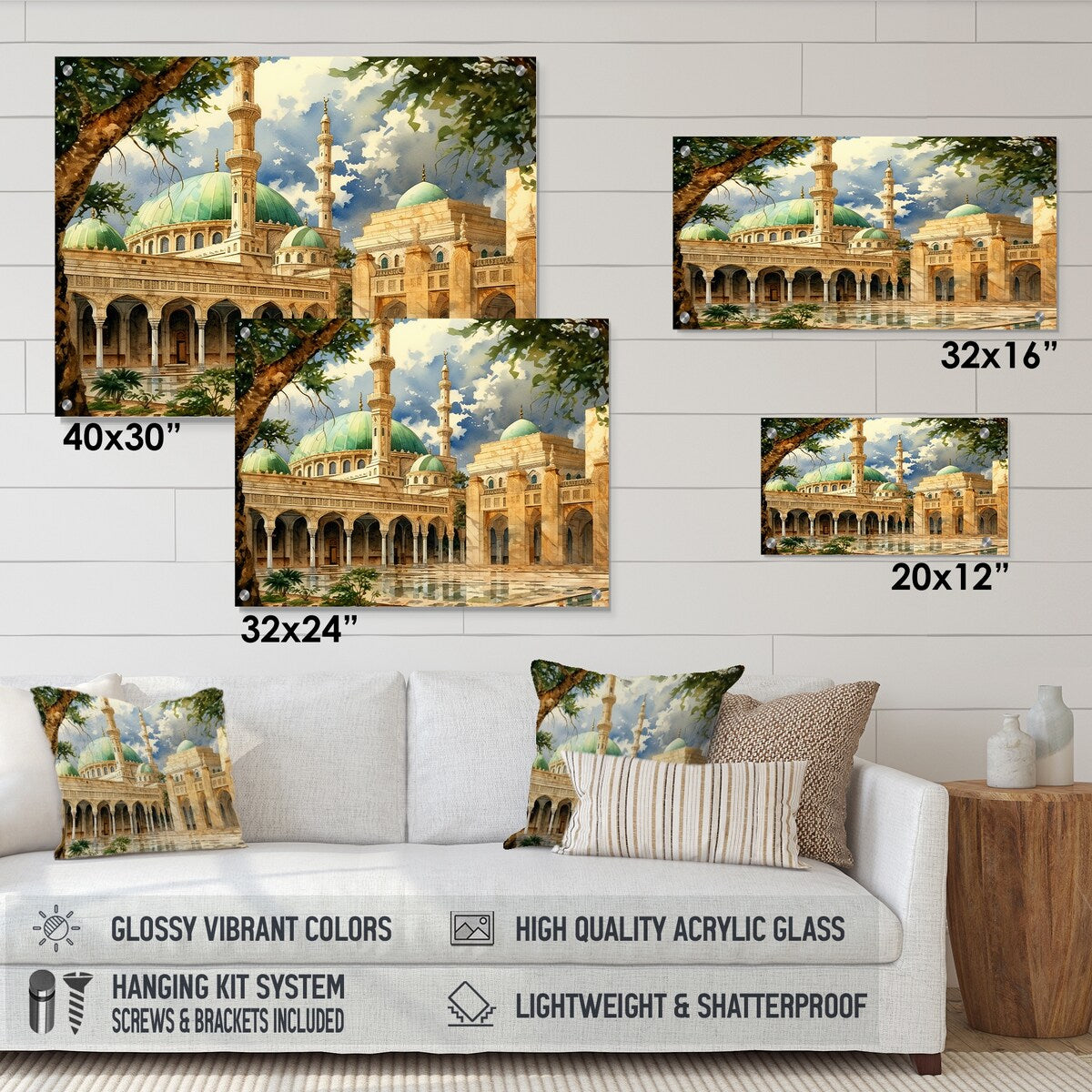 Designart "The Prophets Mosque Religious I" Islam Gloss Wall Decor Beige - Traditional Acrylic Wall Art Decor