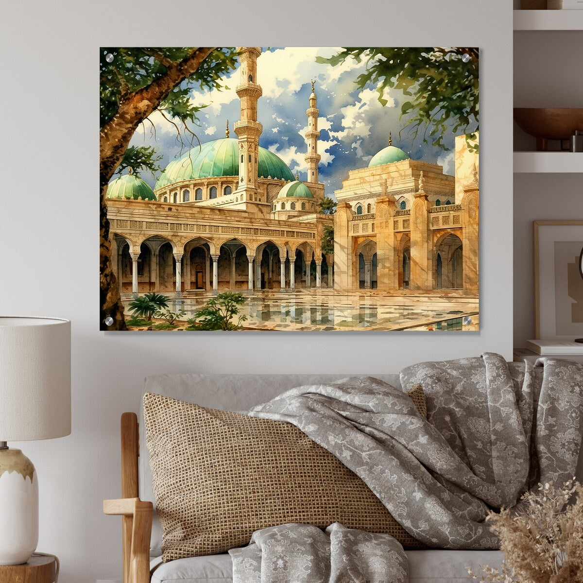 Designart "The Prophets Mosque Religious I" Islam Gloss Wall Decor Beige - Traditional Acrylic Wall Art Decor