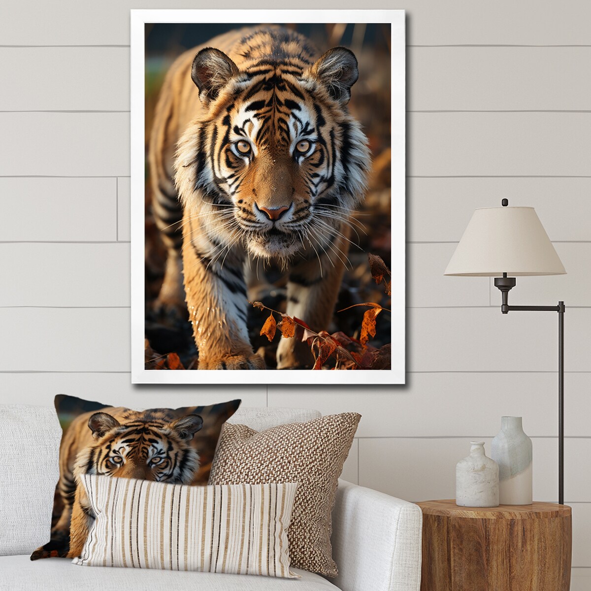Designart "Tiger Extremely Detailed Portrait II" Animals Tiger Framed Canvas Wall Art