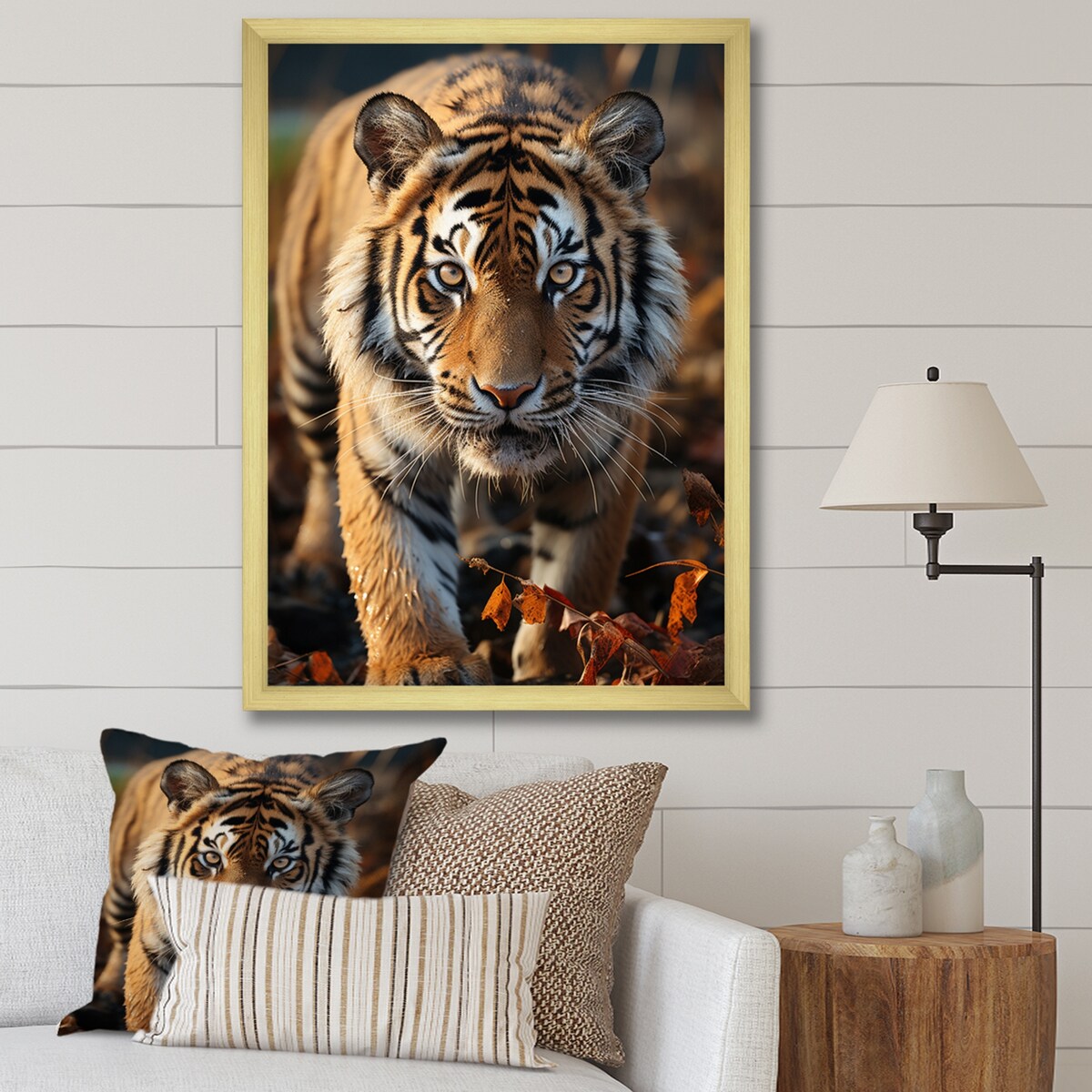 Designart "Tiger Extremely Detailed Portrait II" Animals Tiger Framed Canvas Wall Art