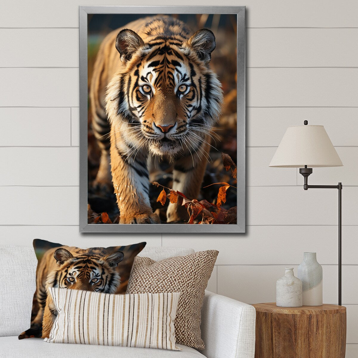 Designart "Tiger Extremely Detailed Portrait II" Animals Tiger Framed Canvas Wall Art