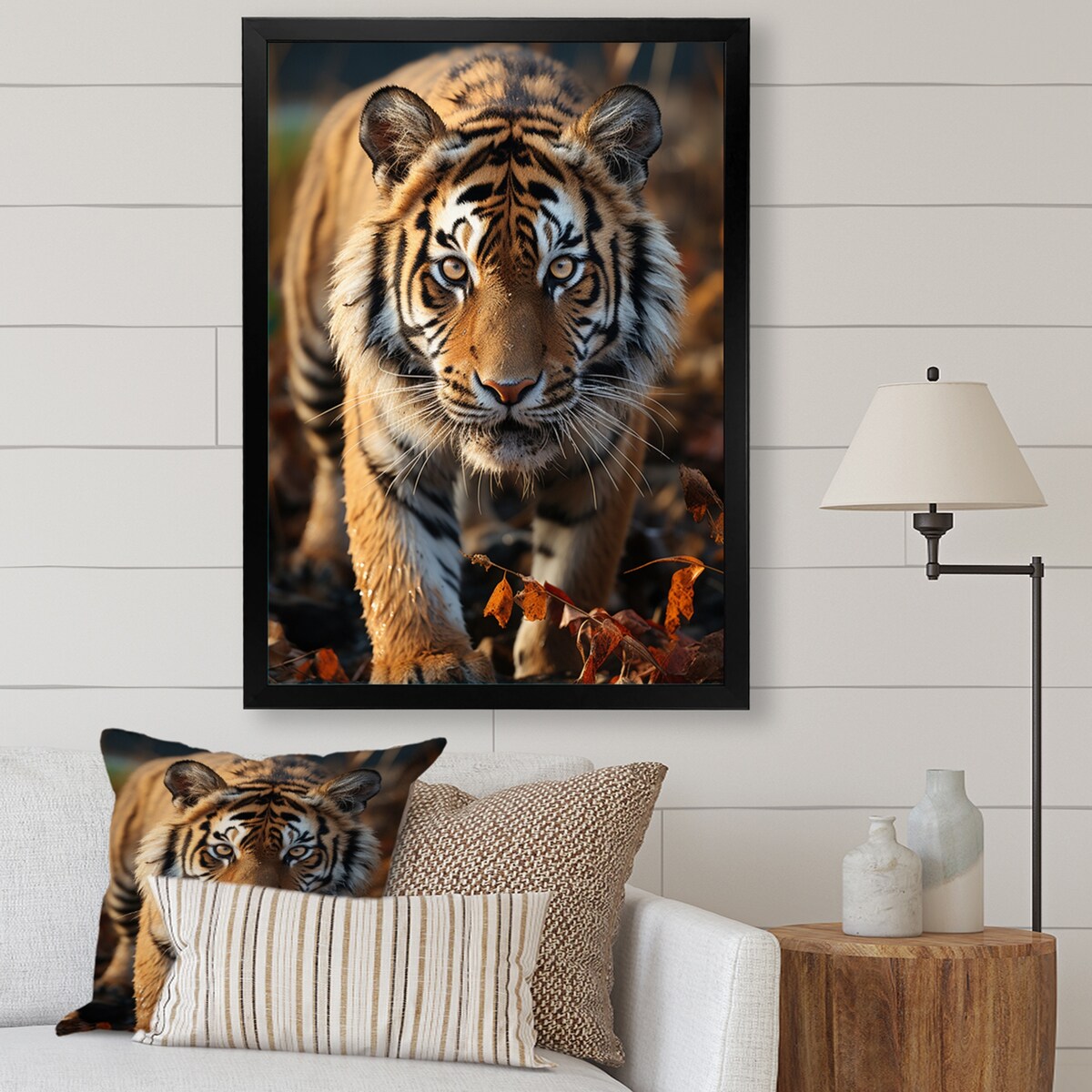 Designart "Tiger Extremely Detailed Portrait II" Animals Tiger Framed Canvas Wall Art