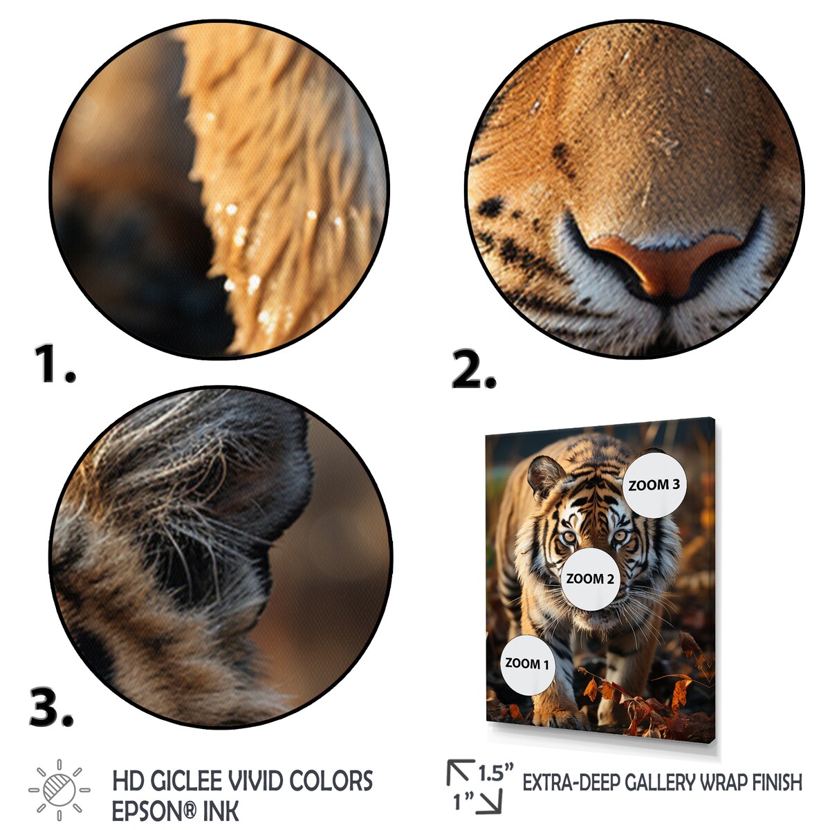 Designart "Tiger Extremely Detailed Portrait II" Animals Tiger Framed Canvas Wall Art