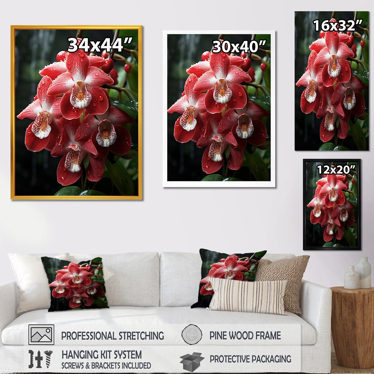 Designart "Tranquil Pink And White Orchids II" Orchids Wall Decor Pink - Traditional Entryway Framed Wall Art Print