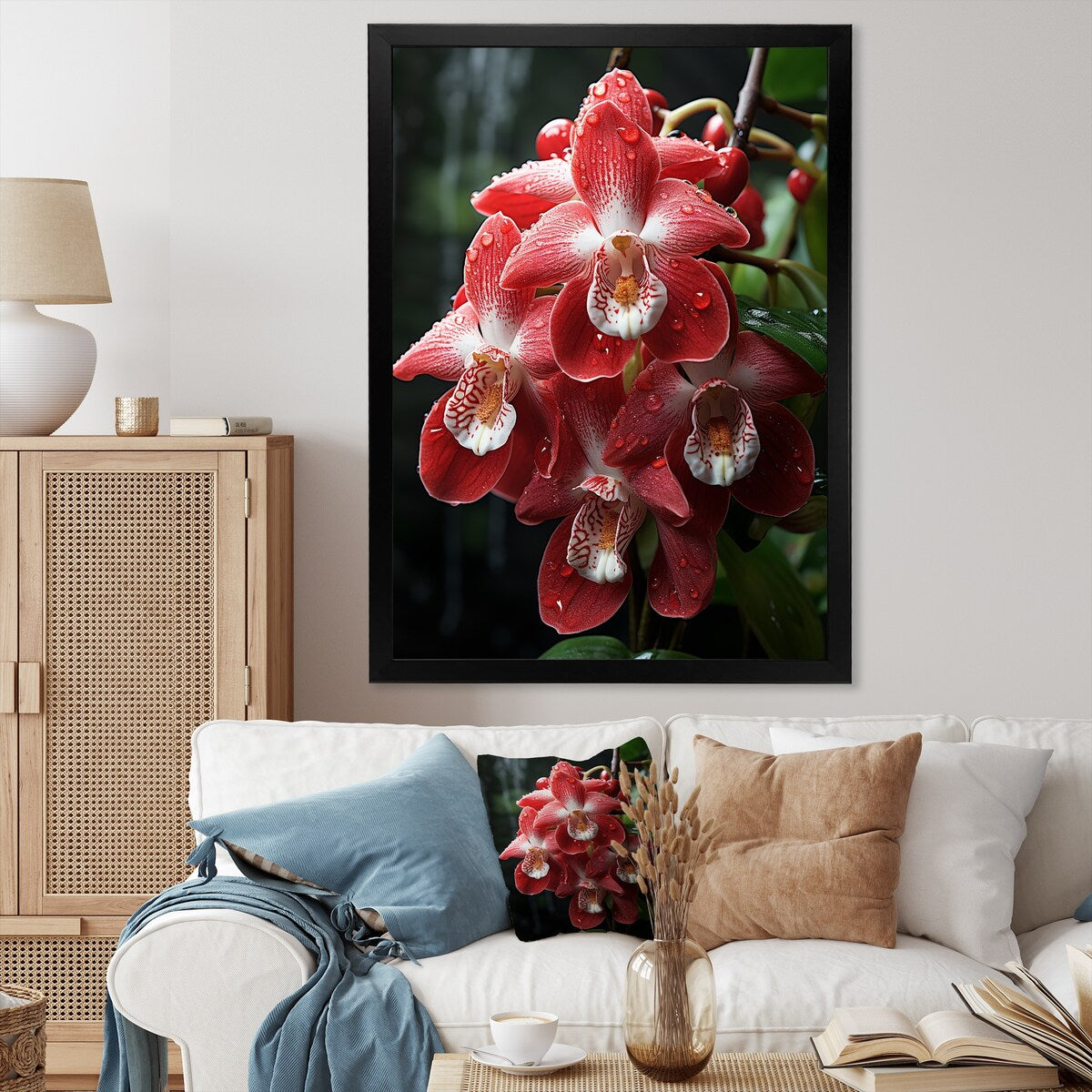Designart "Tranquil Pink And White Orchids II" Orchids Wall Decor Pink - Traditional Entryway Framed Wall Art Print