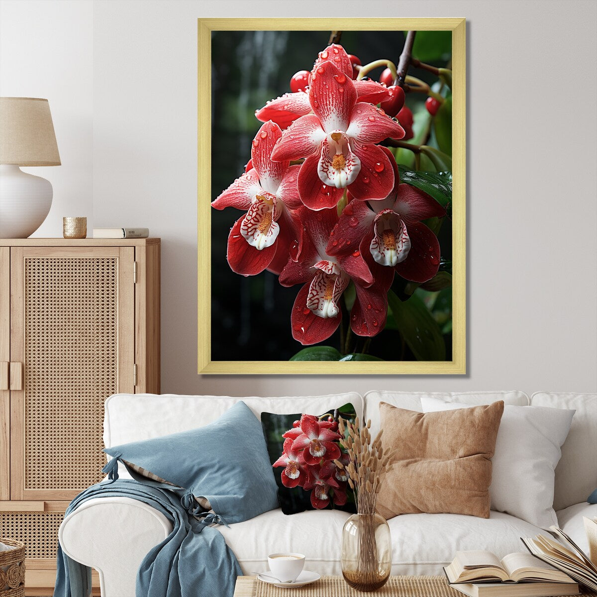 Designart "Tranquil Pink And White Orchids II" Orchids Wall Decor Pink - Traditional Entryway Framed Wall Art Print