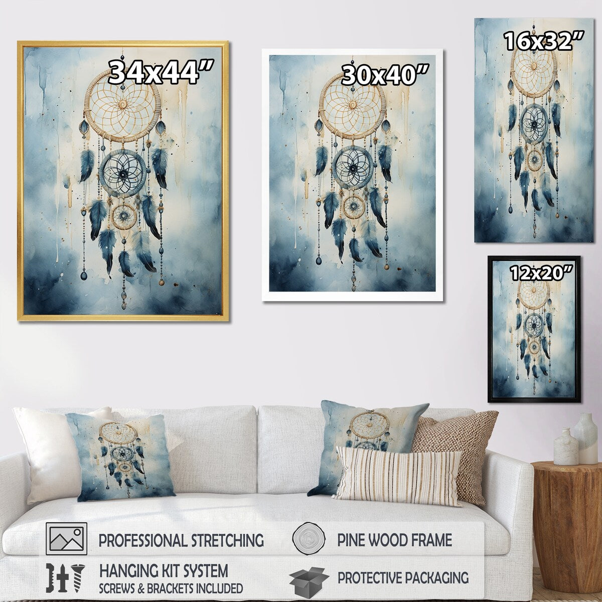 Designart "Tranquility White And Blue Dreamcatcher III" Dream Catcher Wall Art