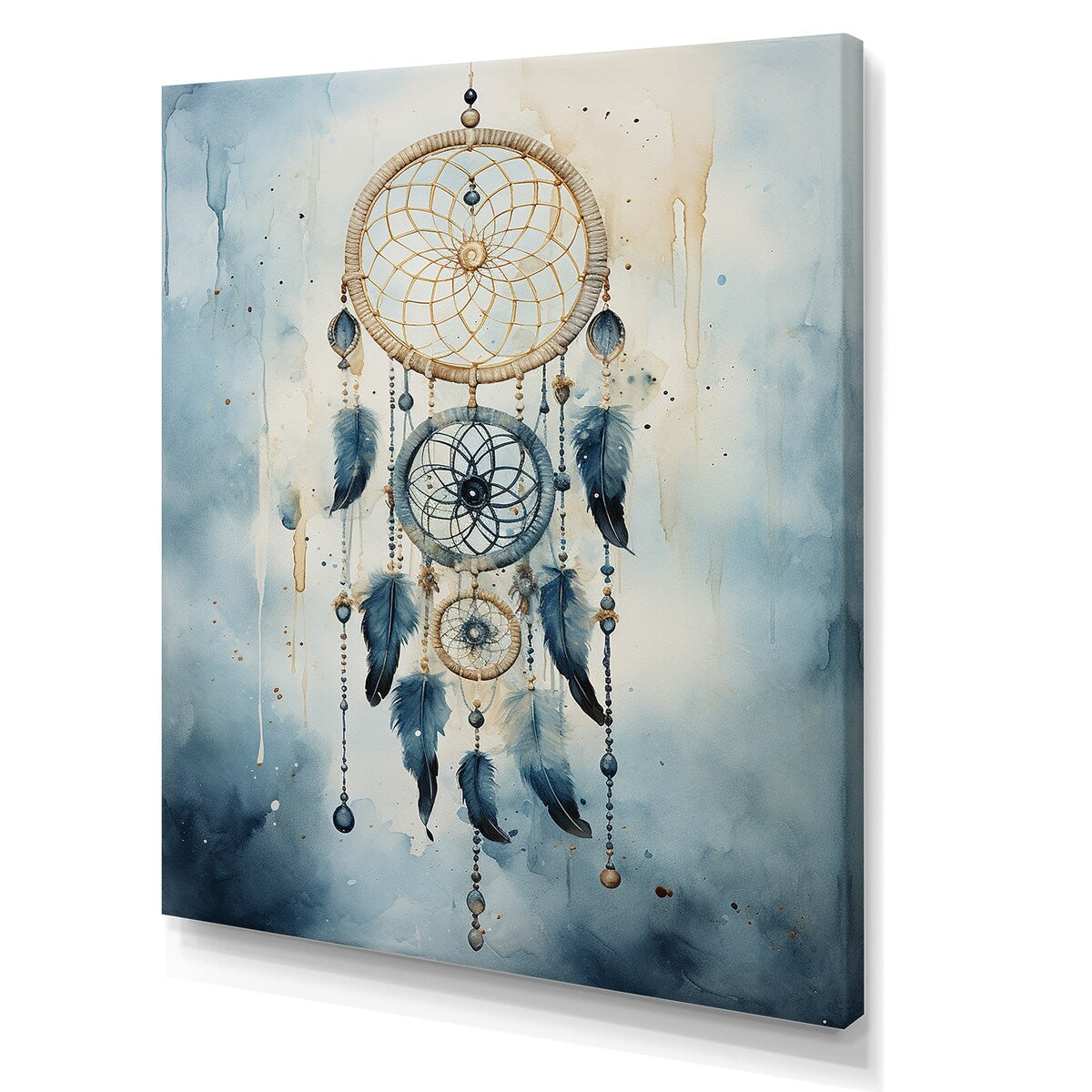 Designart "Tranquility White And Blue Dreamcatcher III" Dream Catcher Wall Art