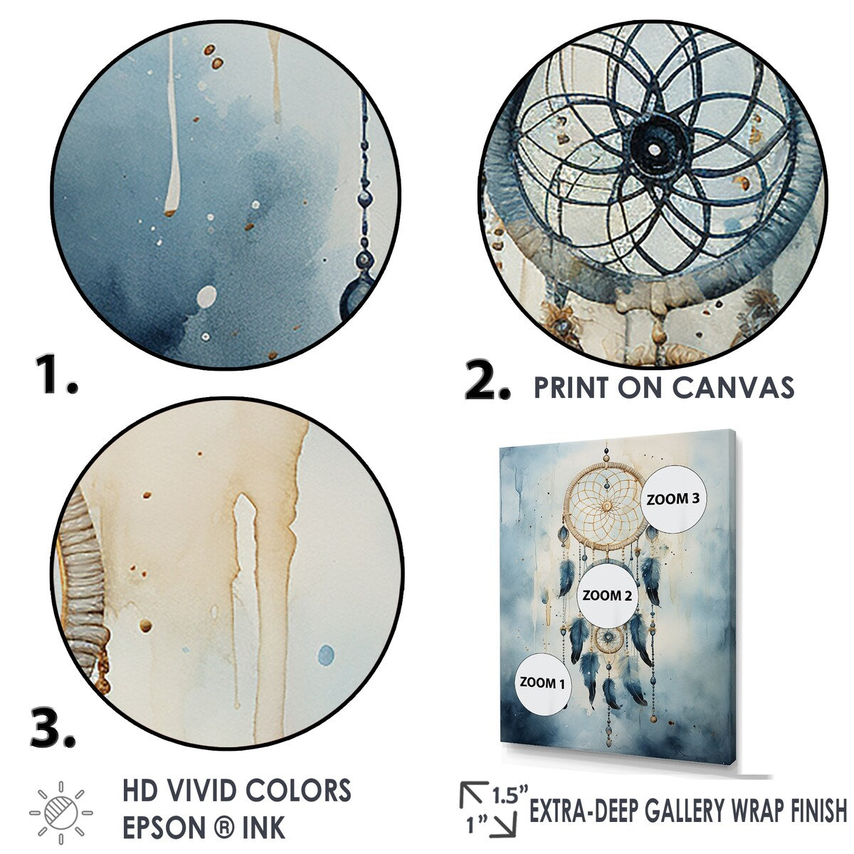 Designart "Tranquility White And Blue Dreamcatcher III" Dream Catcher Wall Art