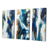 Designart "Transcendence Abstract In Blue And Gold IV" Abstract Painting Gold - Printed Art Set Of 3 For Bedroom