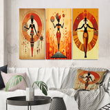 Designart "Tribal Goddess Rhythms In Orange And Red V" African American Woman Gallery Wall Set Of 3 - For Home Decor