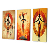 Designart "Tribal Goddess Rhythms In Orange And Red V" African American Woman Gallery Wall Set Of 3 - For Home Decor