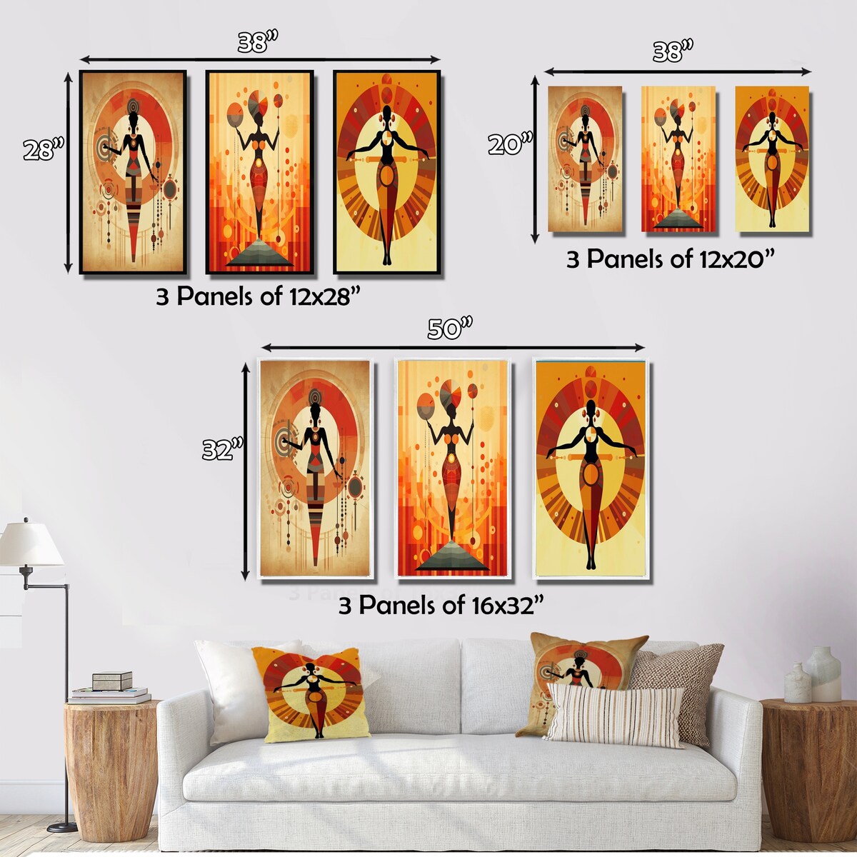 Designart "Tribal Goddess Rhythms In Orange And Red V" African American Woman Gallery Wall Set Of 3 - For Home Decor