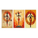 Designart "Tribal Goddess Rhythms In Orange And Red V" African American Woman Gallery Wall Set Of 3 - For Home Decor