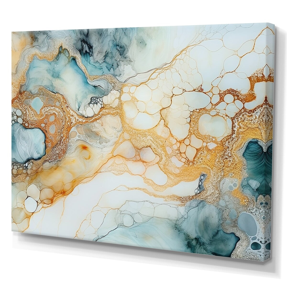 Designart "Turquoise And Gold Liquid Charm " Marble Wall Decor