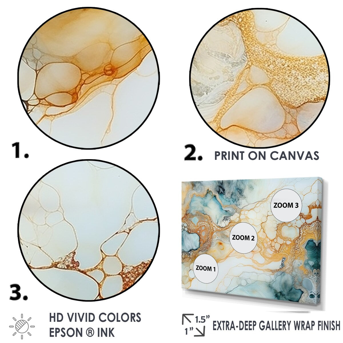Designart "Turquoise And Gold Liquid Charm " Marble Wall Decor