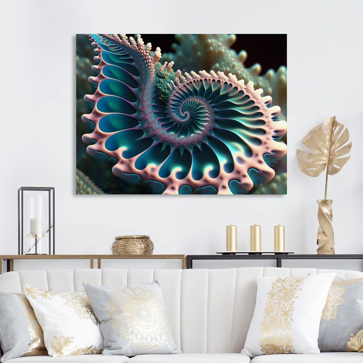 Designart "Turquoise And Pink Fractal I" Modern Geometric Canvas Wall Art