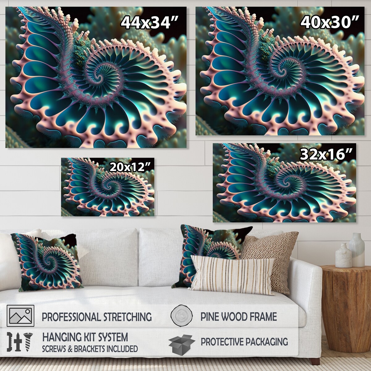 Designart "Turquoise And Pink Fractal I" Modern Geometric Canvas Wall Art