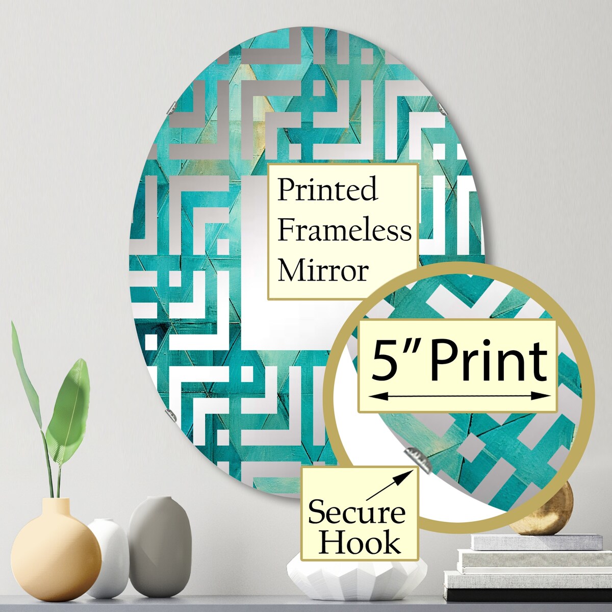 Designart "Turquoise Triangles I" Abstract Shapes Turquoise Wall Mirror - Modern Mirror For Wall Art Decor