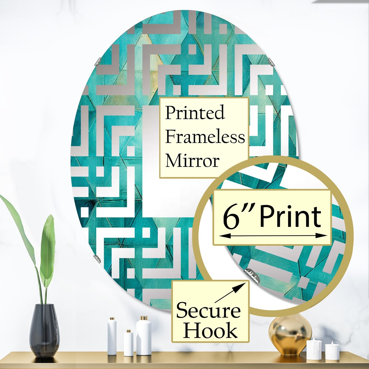 Designart "Turquoise Triangles I" Abstract Shapes Turquoise Wall Mirror - Modern Mirror For Wall Art Decor