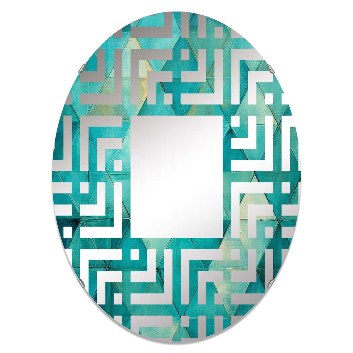 Designart "Turquoise Triangles I" Abstract Shapes Turquoise Wall Mirror - Modern Mirror For Wall Art Decor